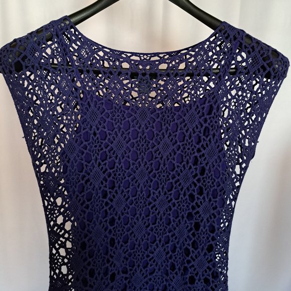 RALPH LAUREN CROCHET LACE dress Sz XS 100% COTTON SLEEVELESS FORMAL OFFICE *WOW* - Picture 2 of 11